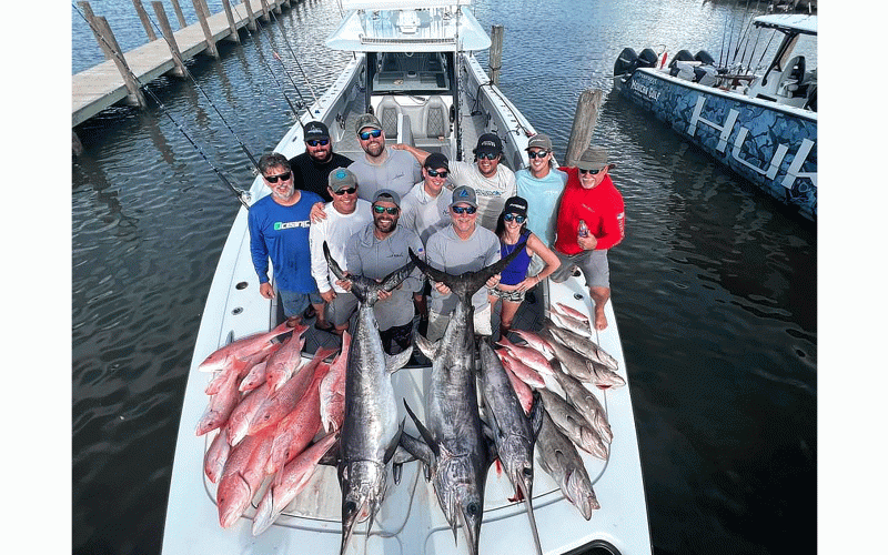 Spencer Ross has enjoyed winning kingfish and wahoo events while fishing from his center-console fishing boat, Team Flossy. Pictured is a big catch of swordfish and other species caught by Ross and fishing team members,. Submitted photo