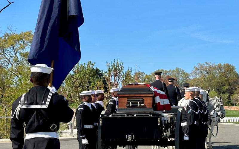 U.S. Navy sailors respectfully accompany RADM S. Frank Gallo to his final resting place at Arlington National Cemetery. Submitted photo