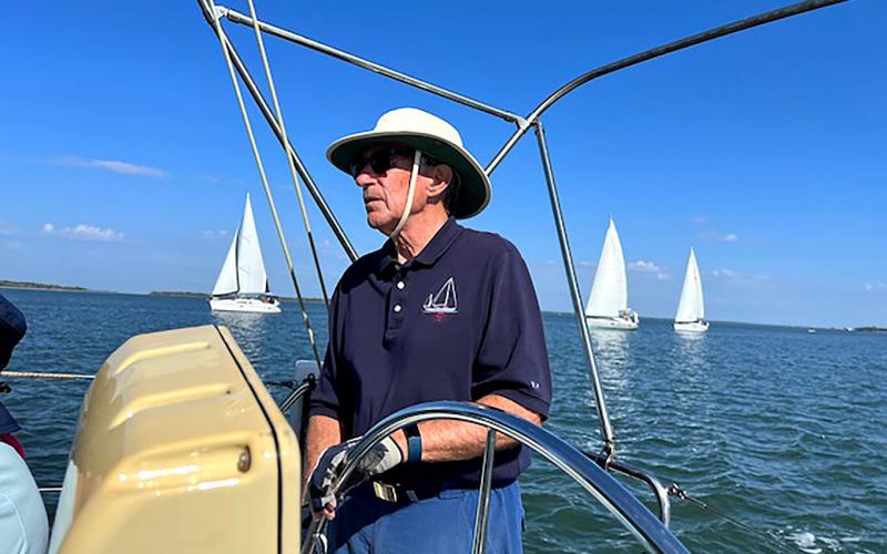 Fred Eichmann, aboard Misty, concentrating on the start. Submitted photo