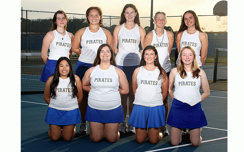 The Fernandina Beach High School girls tennis team includes, front row from left, Grace Lukanus, Abigail Purvis, Abigail Lee and Olivia Hutchinson; back row, Catherine Gillespie, Isa Martin, Anna Curley, Ginger Kelly and Christina Cortes. Submitted photo