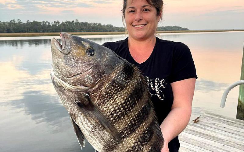 Chelsea McFadden, above right, is now a seasoned lady angler after catching this large black drum. She is also married to seasoned local charter fishing captain Billy McFadden.  Special photo