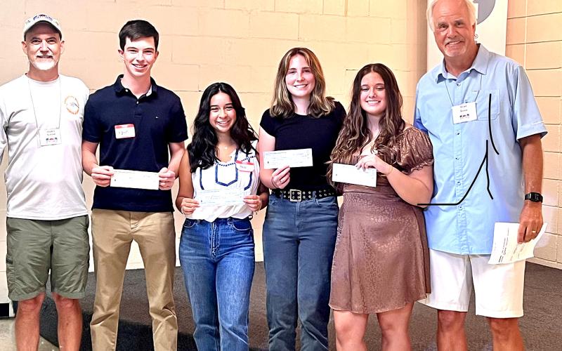 Pictured are, from the left, Shawn Arnold, NSFA president, recipients Ryan Demario, Ana Rodriguez, Amelia Cutshaw and Madison Hicken and Brad Reese, NSFA scholarship chairman. Submitted photo