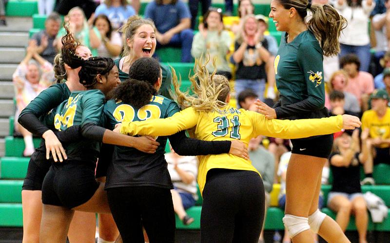 The Yulee High School volleyball team beat Fernandina Beach 3-0 in the District 3-4A championship game Thursday in Yulee. Photo by Beth Jones/News-Leader