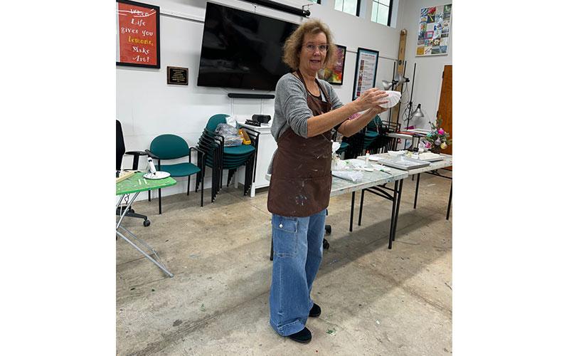 Susan Colcord, vice chair of the art education center at the Island Art Association, teaches a recent class during a Sundays on Second program. Submitted