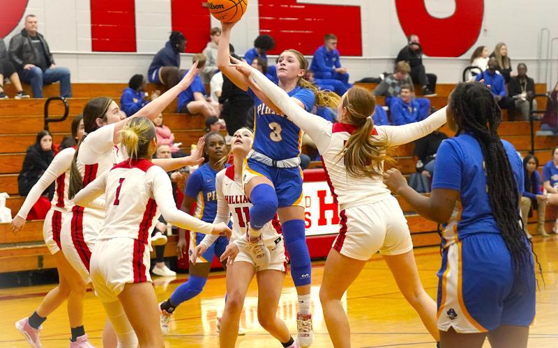 The Fernandina Beach High School girls basketball team traveled to Hilliard Tuesday night, where the Lady Pirates won in overtime. Photo by Steven Miller/Special