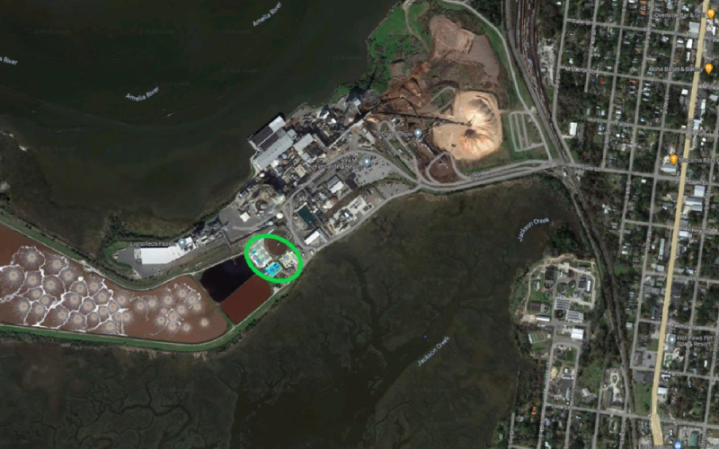 Circled in green is where the bioethanol plant would be located inside RYAM’s facility on Amelia Island. Submitted