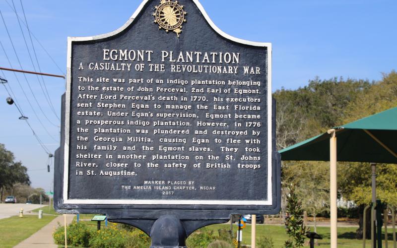 A marker near Egans Creek Park commemorates the site of the 18th century Egmont Plantation destroyed in the American Revolution.