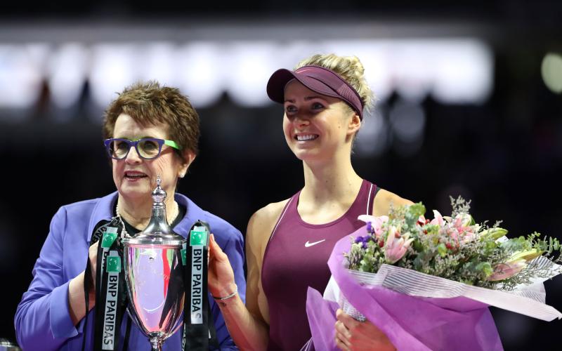 Pro tennis legend Billie Jean King and Elina Svitolina are pictured after Svitolina won the 2018 WTA Finals in Singapore. Svitolina will be on Amelia Island April 12-13 for the Billie Jean King Cup by Gainbridge Qualifying Tie between Ukraine and Romania. The Svitolina Foundation, which manages the Ukrainian women’s national team in the Billie Jean King Cup, selected Omni Amelia Island Resort as the new host site for the tie. Photo courtesy of Bush Tennis Center